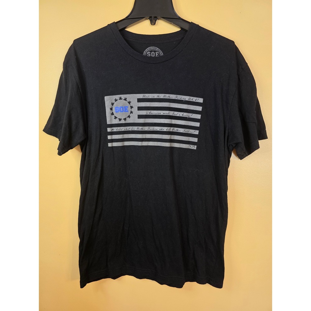 SOE Special Operations Equipment Tactical Gear T-Shirt Mens Large Black Flag